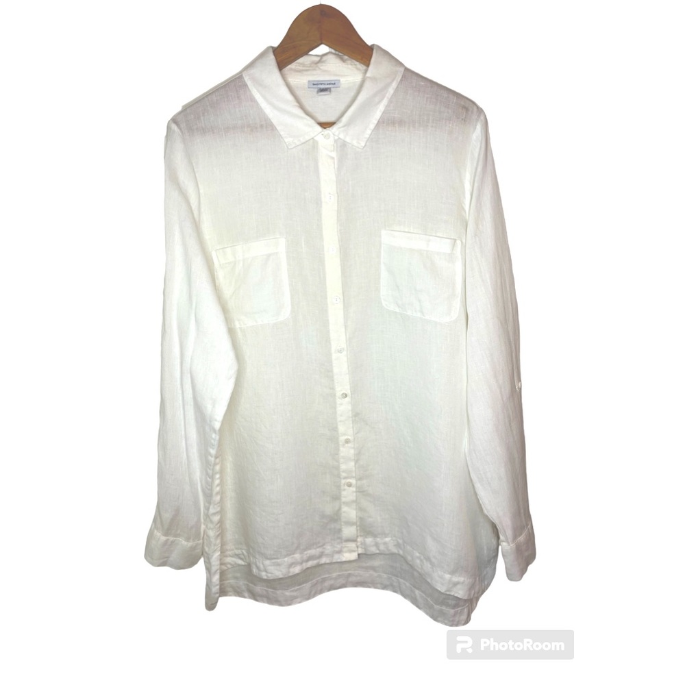 Saks Fifth Avenue white linen button down shirt, women’s XL